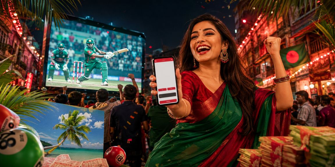 নারায়ণগঞ্জে লাল-সবুজ পতাকার পটভূমিতে ক্রিকেট বেটিং করছেন একজন ব্যবহারকারী